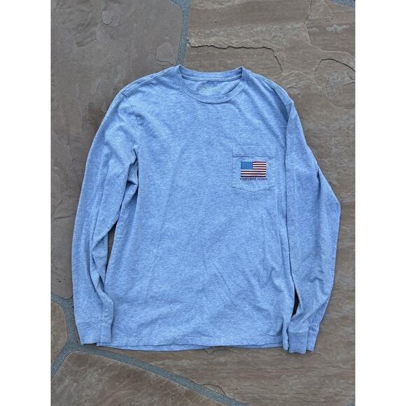 Men’s Vineyard Vines size Small Gray long sleeve Pocket T-shirt American flag - Picture 1 of 3